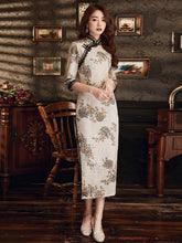 Stand-Up Neckline, High Slit, Seven-Part Sleeve Lace Cheongsam Maxi Dress